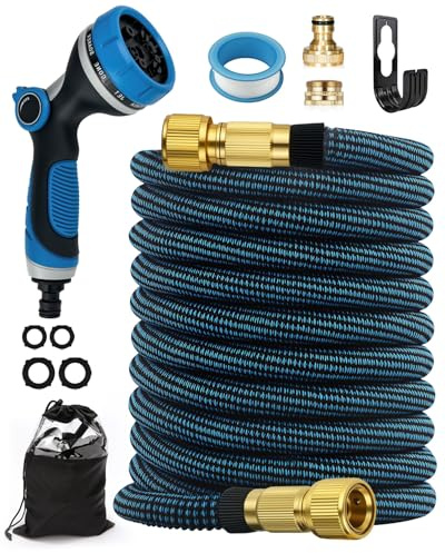 Zenmos 100FT Expandable Garden Hose Pipe with 10 Function Nozzle - Upgraded 3-Layer Latex No-Kink Flexible Water Hose with 1/2 3/4 Connectors, Expanding Water Hose for Gardening, Washing & Cleaning