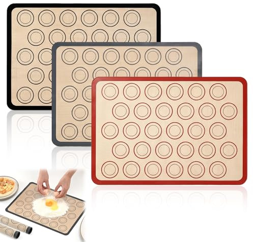 SoeUyd 3 Pezzi Tappetini da Forno in Silicone per Macarons, Tappetino in Silicone Antiaderente per Macarons, Tappetino Silicone per Amaretti, Adatti Alla Preparazione di Biscotti, Frollini e Simili