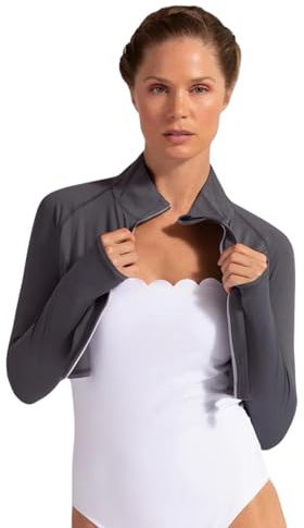 BloqUV Women's UPF 50+ Sun Protection Active Full Zip Crop Top Jacket. (Smoke, Medium)