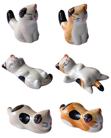 BESTonZON 6 STÜCKE Keramik Katze Stäbchen Rest Abendessen Löffel Stehen Messer Gabel Halter - Nette Katze