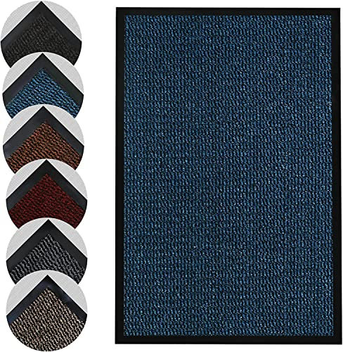 Homatz Indoor Door Mat - Heavy Duty Rubber, Floor and Kitchen Mats - Non Slip, Washable and Dirt Trapper Doormats Super Absorbent Multicolor Barrier Matts 60x90cm, Blue
