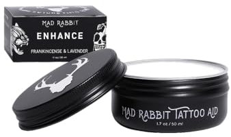 Mad Rabbit Tattoo-Balsam und Nachpflegecreme 48 ml, feuchtigkeitsspendende Farbverbesserungscreme, organisch und natürlich, Weihrauch & Lavendel