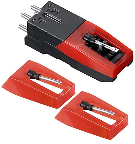 2 Stück Plattenspieler Nadel mit 1 Patrone, Plattenspieler Ersatznadel Schallplattenspieler Dual Plattenspieler Grammophon Nadeln, für Meiste Phonograph, Vinyl Plattenspieler