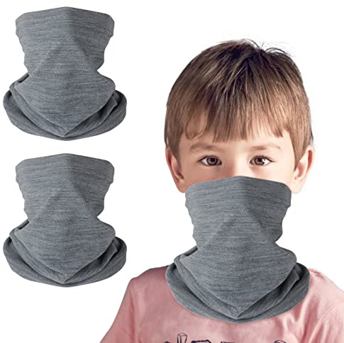 HEGCOIIE 2 stycken barn loop halsduk fleece tubhalsduk halsvärmare halsduk vindtät skidmask varmare för utomhus skidåkning cykling, grå + grå, 7.87 x 11.81 inch