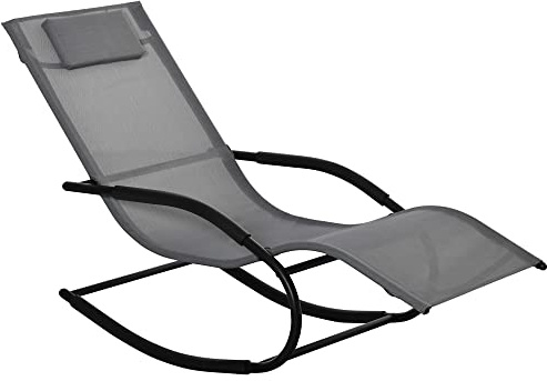 Outsunny Sdraio a Dondolo Gravità Zero per Esterno Interno Relax Grigio | Sdraio Relax in Metallo, Lettino Ergonomico in Texteline