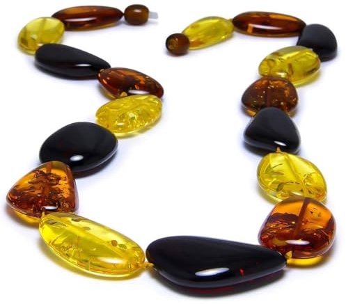 Laboratorio Italiano del Gioiello Collana in vera Ambra Baltica Naturale per Adulti Donna Cognac Limone Ciliegia Pietre Ovali Piatte Grandi (Cognac Limone Ciliegia, 51.00, Centimetri)