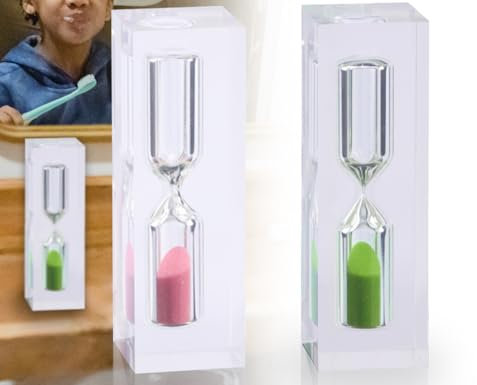 ZoeTekway Sanduhr Zähneputzen Kinder, 2 Stück Acryl 3 Minuten Sanduhr Zahnputzuhr, Absturzsicherung Sanduhr zahnputz Timer für Erwachsene und Kinder(grün und rosa)