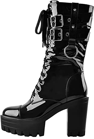 MissHeel Botines con plataforma Botines Botines con cordones Góticos de caña corta Botas Tacón Cuadrado Estilo Punk
