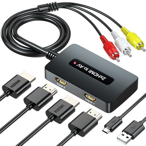 Dual Port HDMI zu RCA Konverter, 2 HDMI auf Composite AV CVBS Adapter für ältere TV, 2 Port HDTV Eingang Wählen Sie einen zu konvertieren, um AV-Ausgang