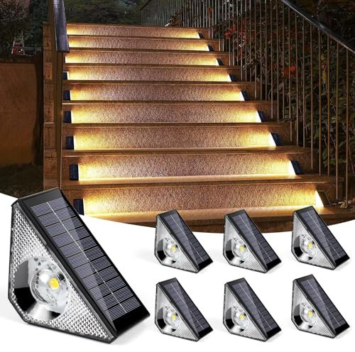 ZWOOS Solarlampen für Außen, 3000K Warmweiß LED Stufenleuchte, Solar Treppenlicht Garten-IP65 Wasserdichte Solar Bodenleuchten Gartenlampen für Gehweg Treppe Weg (6 Stücke Keine Bewegungserkennung)