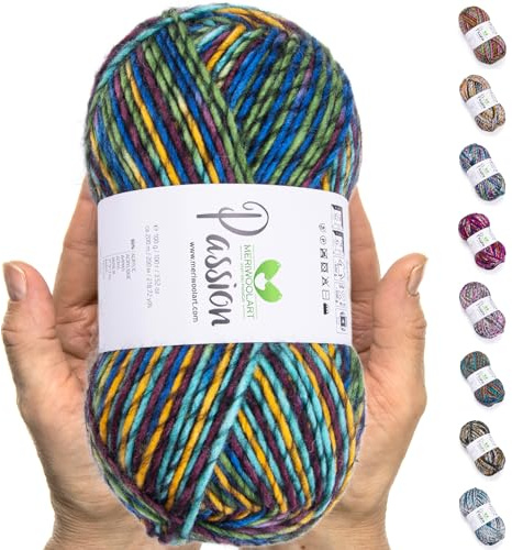 MeriWoolArt® XL-Merino Flerfärgat Garn - 200m Lyxigt Merinoullsgarn för Stickning och Virkning - Perfekt för Tröjor, Halsdukar och Kreativa Gåvor