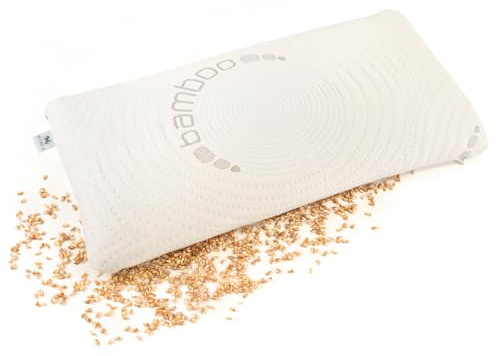 NATURECA Cuscino di farro, Cuscino cervicale per dolori al collo, Cuscino per dormire laterale con fodere per cuscini in bambù, Cuscino ortopedico per supporto collo (40 x 80 cm)