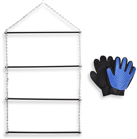 JUNE SIZZLE Horse Blanket Rack, Saddle Pad Storage, 4 23” Metal Rails, Dry & Organize Equine Riding Supplies, Adjustable, Portable, Stable Storage, Tack Room Wall Hanger, Comes with Grooming Gloves