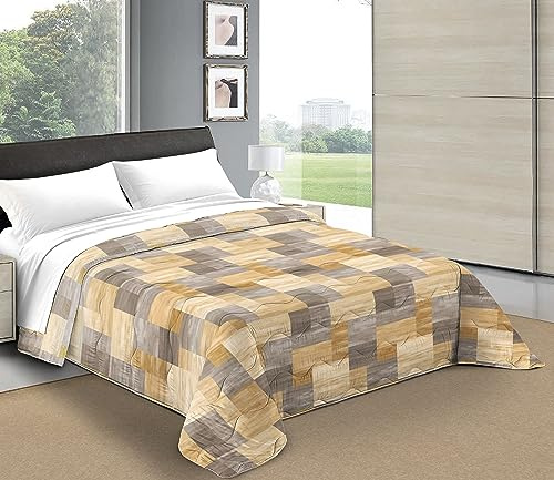 Tata Home Copriletto trapuntino primaverile estivo letto Matrimoniale 260x260 cm Trapunta Leggera e Traspirante Disegno Quadri Geometrici Made in Italy Mod. Cubic Grigio Giallo
