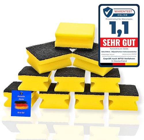 Walfinus Premium 10er-Set gelbe Topfreiniger, Scheuerschwamm, Putzschwamm für schwer entfernbaren Schmutz, Schwamm in der Küche, Spülschwamm, Reinigungsschwamm 9x7x4cm