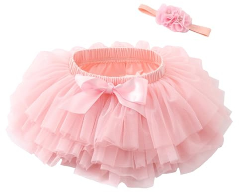 Beganly Baby flicka mjuk fluffig volanger tyllkjol med blöjöverdrag småbarn prinsessa party tutu set med blommor pannband