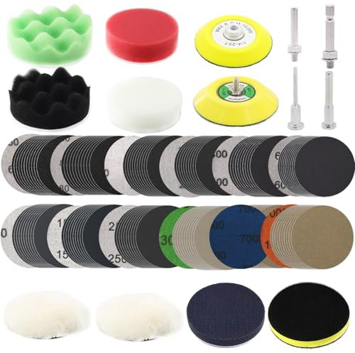 134Pcs Sandpaper 3Inch Sanding Disc Drill Polishing Kit, Wet Sanding Paper Headlight Restoration Kit, 60-10000Grit Hook & Loop Sandpaper Set for Car Wood Metal Glass Resin Expoxy