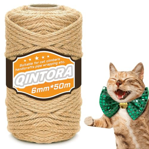 Qintora Corde en Sisal Naturelle,Corde Arbre à Chat 6 mm x 50 m,Remplacement de la Corde l'arbre à Chat,pour la Maison,Jardin,décoration DIY