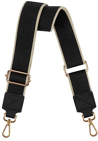 ShinningCare Bag Strap, Wide Replacement Shoulder Handbag Straps for Women Men, 1.5 - (3.8 CM) Adjustable Wide Canvas Crossbody Strap with Leather End - Black/Gold