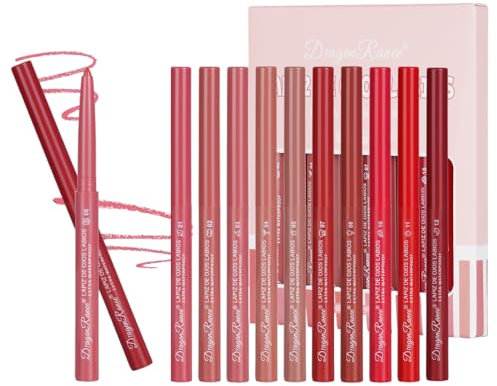 LOPHE Matita Labbra, 12 colori Set di Lip Liner, Penna per Labbra Impermeabile, Cremosa e Liscia, Non Scololorisce e Non Sbava, A Lunga Tenuta, per Contornare le Labbra, Serie Opaca A