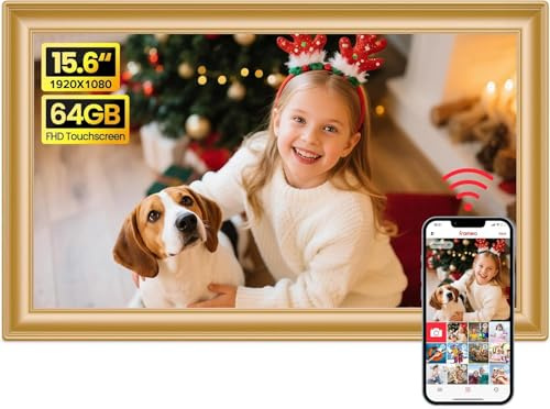 64GB FRAMEO 15,6 Zoll Digitaler Bilderrahmen - 1920 * 1080P FHD IPS Touchscreen Digitale Bilderrahmen, Auto Rotation Elektronischer Fotorahmen, Teilen Sie Fotos/Videos Sofort