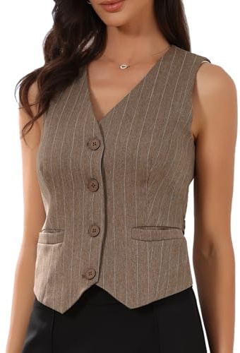 Allegra K Chaleco de Traje Mujer a Rayas Cuello en V Blazer sin Mangas con Botones Chaleco de Negocios Elegante con Bolsillos