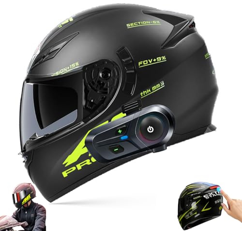 Bluetooth Casco Modulare Per Moto Con Luce Di Coda, Casco Da Moto A Doppia Visiera Integrale Omologato DOT/ECE, Casco Da Moto Flip-Up, Adatto A Uomini E Donne Adulti A,Medium