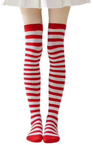 YIPFEN Medias Altas a Rayas Rojas y Blancas para Mujer - Accesorio de Disfraz para Carnaval, Halloween y Fiestas Temáticas