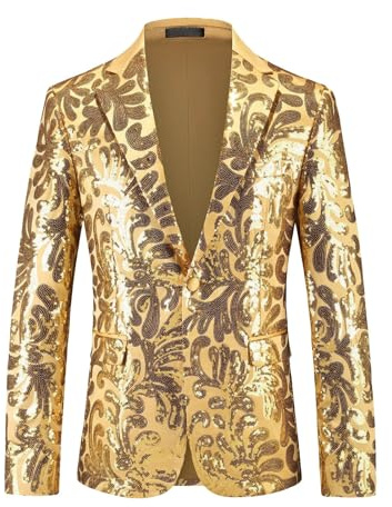 Generisch Veste à paillettes pour homme - Blazer doré à paillettes - Coupe ajustée - Veste à paillettes - Veste de carnaval - Costume pour homme - Brillant et élégant - Tenue de fête du Nouvel An, O