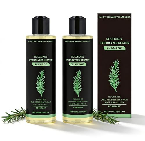Rosmarin Shampoo gegen Haarausfall, Haarwachstum & Tiefenreinigung, 2 Stück Volumen Shampoo mit Hydrolysiertes Keratin & Vitamin E für Damen & Herren, Sanfte Pflege für Dünnes Haar und Kopfhaut, 100ml