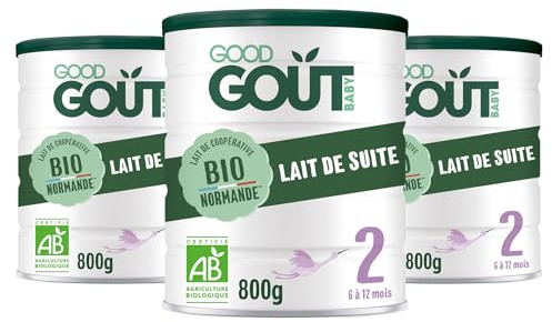 GOOD GOÛT - Lot de 3 - Lait Infantile 2ème Âge - Lait de Suite Format Poudre - de 6 à 12 Mois - sans Huile de Palme - sans Maltodextrine - Crème de Lait Bio - Fabriqué en Normandie - 800 g