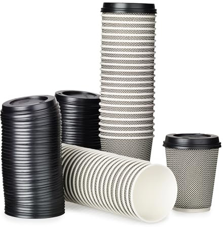 Signature Packaging - Luxury Ripple Paper Cups - 12oz / 354ml - 50 Pack - Insulated Takeaway Coffee Cups Disposable with Lids