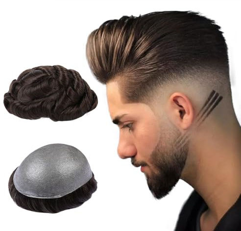 LLWear Men's Toupee - Human Hair, 0.03mm Ultra Thin Skin, V-loop System, 100% Light-Medium Density, 8x10 Inch, Brown