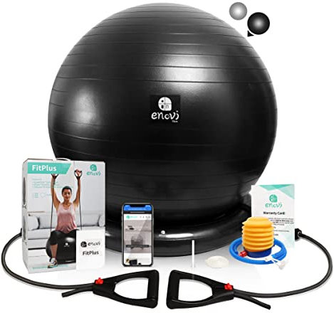 ENOVI Fit+ Gymnastikball mit Fitnessbänder Sitzball Pezziball Set Resistance Bands und Benutzerhandbuch inkl. Für Fitness, Yoga, Gymnastik, Core Training, für starken Rücken als Büro-Stuhl,75BA