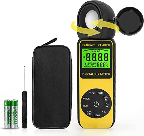 Digital Luxmeter Lichtmesser, Kethvoz LED Belichtungsmesser Fotografie Light Meter 300.000 Lux Lichtmessung Photometer mit 270º drehbarem Kopf für Fotografie Pflanzen KE-881E
