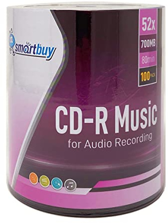 100 Pack Smartbuy Digital Audio CD-R Music 52X 700MB/80Min Branded Logo Blank Recordable Disc
