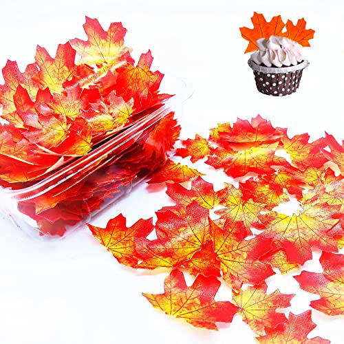 80 Pezzi decorazioni commestibili per cupcake,Foglie d'autunno commestibili,Toppers per cupcake commestibili,Autunnali Decorazioni per Cupcake,Giorno del Ringraziamento,Festa d'autunno