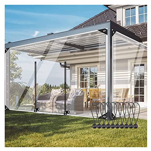 Vaxduk gardin transparent utomhus, transparent vattentät presenning sidopanel, med dörrar med dragkedja, PVC-regngardiner, för pergolor terrass veranda carports lusthus (färg: WxH, storlek: 350x