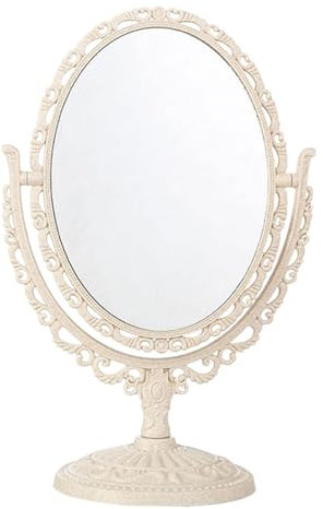 Sharplace Miroir de Maquillage de Table, Miroir de vanité de Bureau, Double Face, Vintage, Socle de Bureau, Miroir à Plate-Forme rotative, pour Bureau, hôtel, Beige