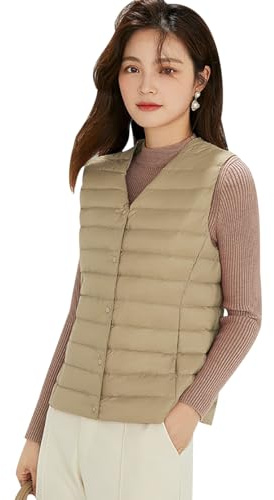 Chaleco Plumas Mujer Ligero Chaleco Ultraligero Plumon Mujer Chaleco Plumifero Mujer Chalecos Acolchados Chaleco Plumífero Señora Chaqueta sin Mangas Mujer Chaleco Plumiferos Puffer Mujer Camello S