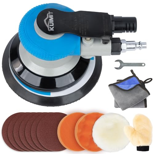 KUIMIT Lijadora orbital aleatoria de aire de 125 mm, lijadora excéntrica de doble acción, lijadora neumática de palma para pulidores de madera, metal y trabajos de carrocería