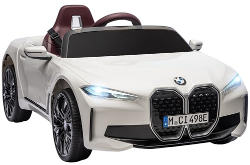 Aosom Electric Car for Kids, 12V Licensed BMW i4 Ride on Car with 2.4G Remote Control, Suspension System, Horn Honking, Music, Lights for Boys and Girls, White