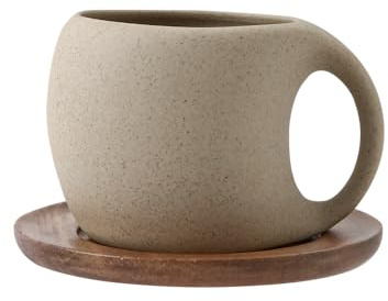 Tvvtuww 6 Oz Coffee Cup Mug Espresso Cups Set, Ceramic Cup with Natural Acacia Wood Saucer for Espresso, Latte, Cappuccino Coffee, Tea, Unglazed Porcelain Arty Mug (Natural Earthiness Finish)