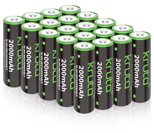 Kruta NiMH Rechargeable AA Batteries, 2000mAh 1.2V NiMH High Capacity Double AA Solar Rechargeable AA Batteries for Outdoor Solar Lights - Recharge up to 1200 Times, Pre-Charged (AA 2000mAh - Pack 20)