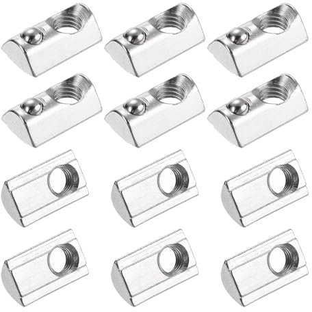 sourcing map 12Pcs M8 T Spring Nut Fastener Carbon Steel Nickel Plated Half Round Roll in Spring T Slot Nut for T-Slot Aluminum Profile 3D Printer, CNC Router 4040 Series