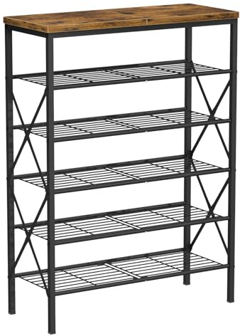MILEFA 6 Tiers Metal Shoe Rack，Large Capacity Shoe Rack Holds 24 Pairs of Shoes, Durable and Stable, Adjustable Metal Shelf Stackable Shoe Shelf for Entryway, Hallway, Living Room, Closet