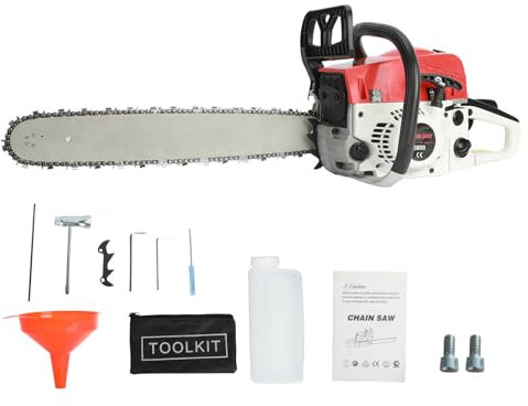 Benzin Kettensäge, Motorsäge Benzin Motorkettensäge mit Schwertlänge 53 cm/ 20 Zoll, 3,2 PS Leistung | 58 cc Hubraum | Automatische Kettenschmierung, Inkl. Schwertschutz, Easy Start