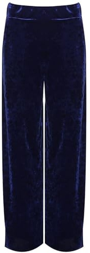 WearAll Women's Plus Velour Velvet Wide Flared Leg Pocket Pants Ladies Palazzo Trousers - Navy - 20-22