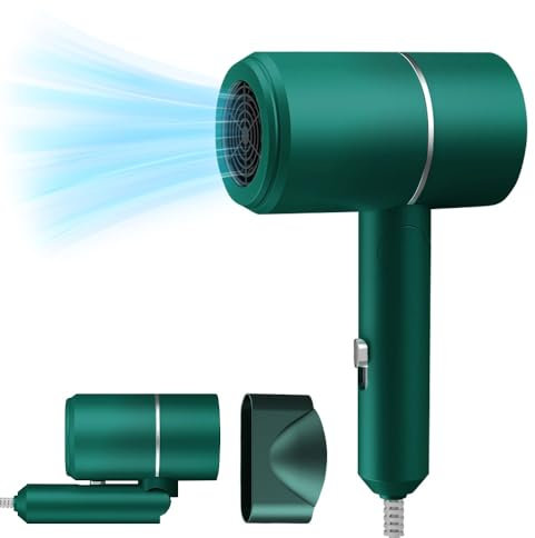 IXYHKB Hair Dryer Travel, Small Foldable Hair Dryer, Fast Drying Ionic Hairdryer, Blow Dryer with Hot/Cold Button, Portable Travel Hairdryer, Lightweight Hair Dryer for Women, Men, Home, Salon (Green)