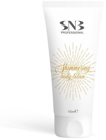 SNB - Lozione professionale glitterata per il corpo, 100 ml, con burro di cacao, olio di cocco, argan, girasole e burro di karitè, arricchita con vitamina E, lozione idratante con lucentezza dorata